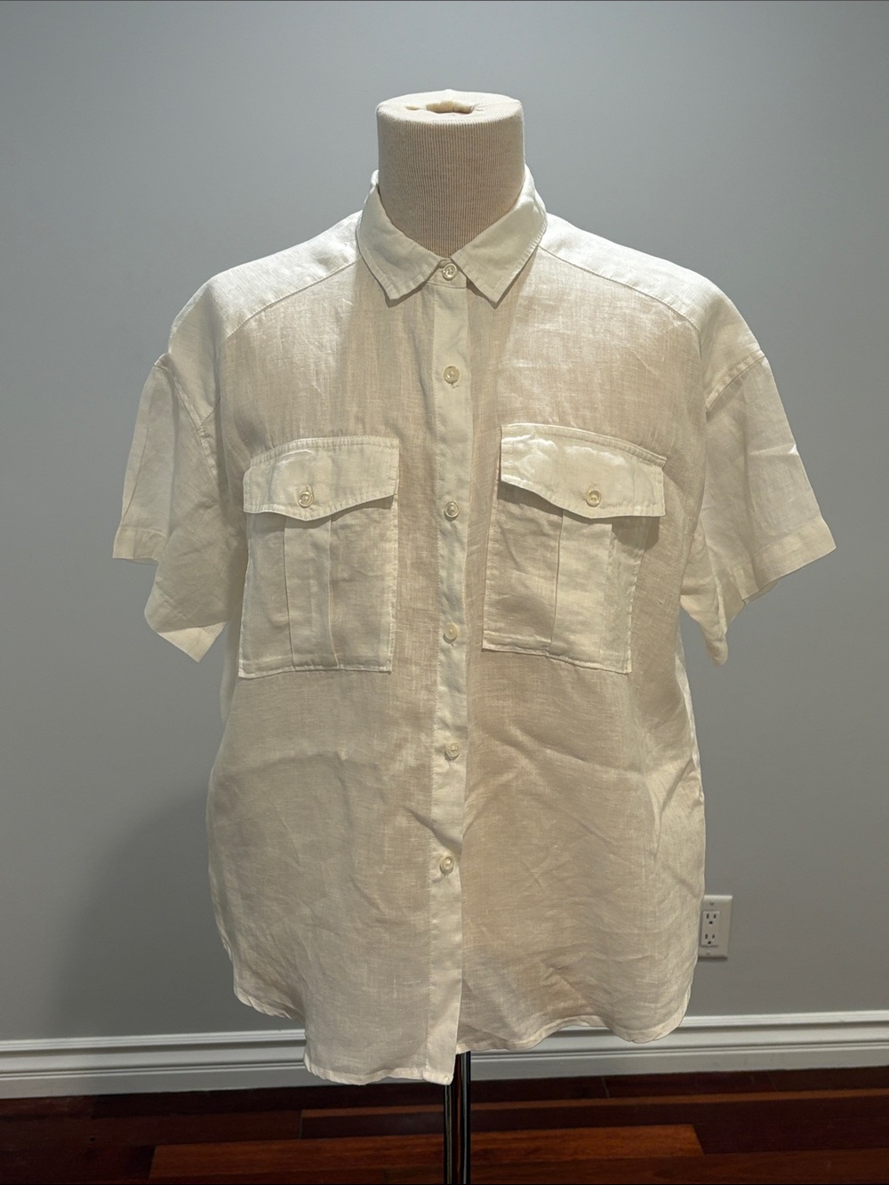 Alex Mill M 100% Linen Utility Shirt in White Linen Shirt with Chest Pockets